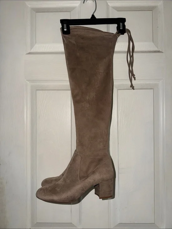 Gianni Bini Taupe Suede Over-the-Knee Block Heel Boots