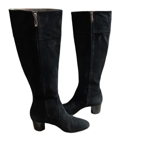 Diane Von Furstenburg Suede Knee High Boots Black Size 5