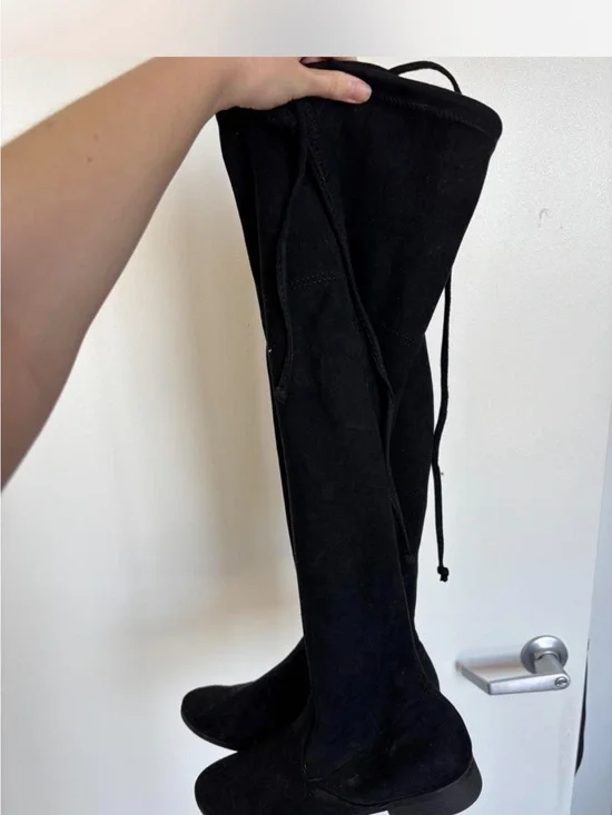 NOBO Black Over-The-Knee Tie-Back Suede Boots