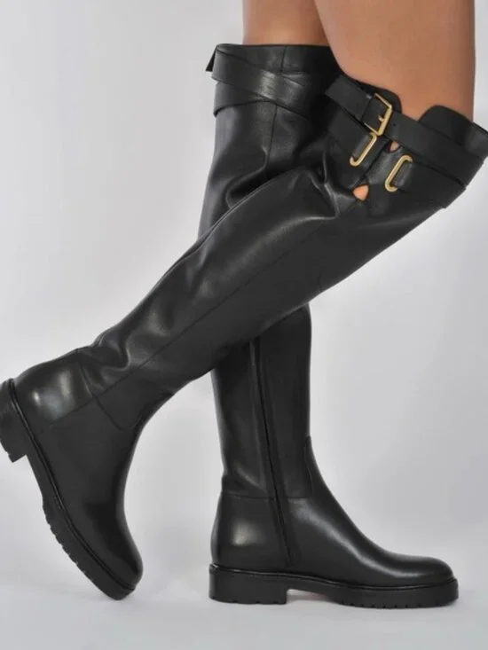 NIB Valentino Garavani Runway Buckled Leather Over-the-Knee Boots Black EU 37