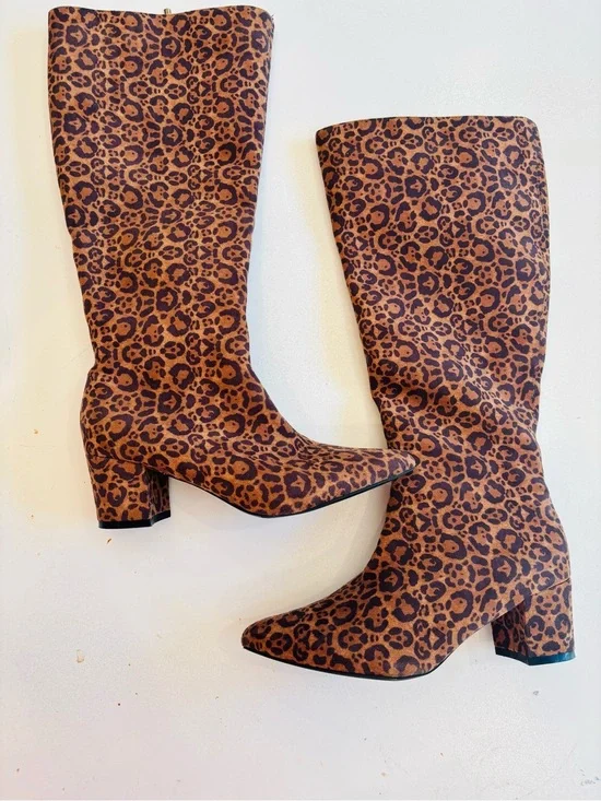 Leopard Print Over-the-Knee Boots in Brown Size 11 Wide Boots Height 18.5