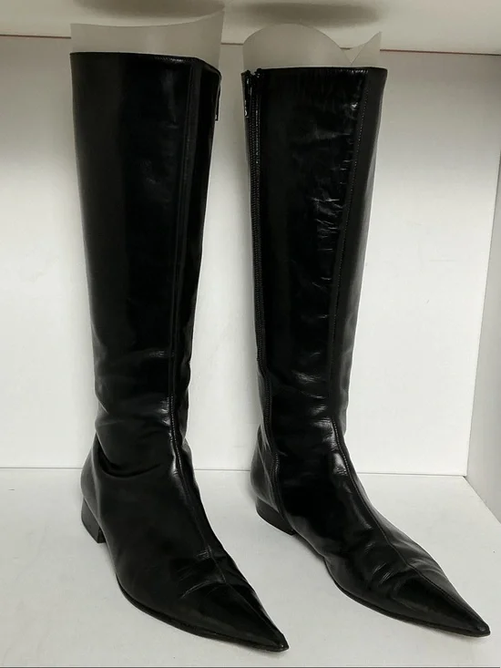 Vintage Mare Classic Black  Pointed Leather Boots