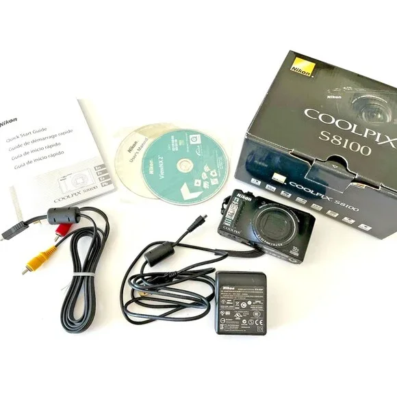 Nikon Coolpix S8100 12.1MP Digital Camera Black Tested Working w/ Charger Works