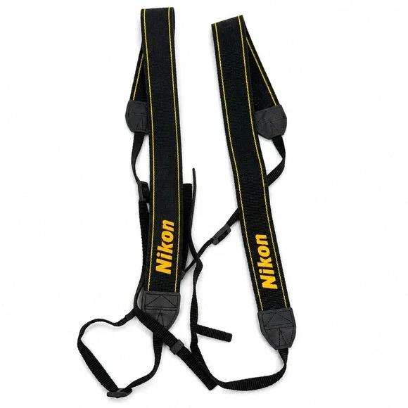 Nikon Camera Neck Strap Adjustable Woven Logo Black Yellow 2 Piece Lot Secure