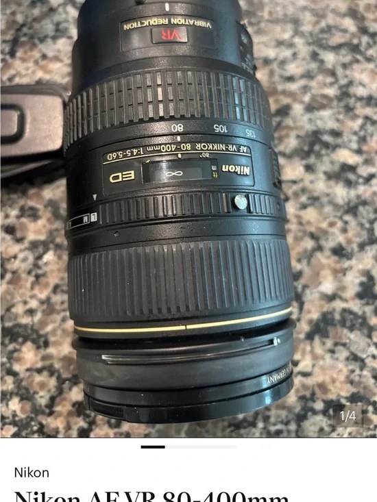 Nikon AF VR 80-400mm Telephoto Zoom Lens - Black with Gold Trim