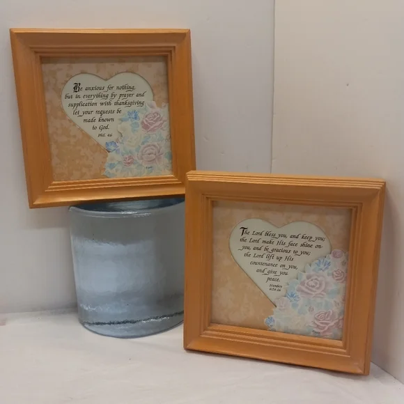 HOME Interiors Comforting Framed Matted Scriptures in Heart Shape Art W/Flowers