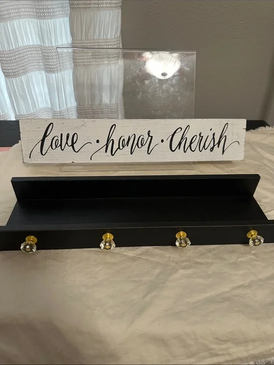 2 pc set Love • Honor • Cherish sign and Shelf- Black and White NWT
