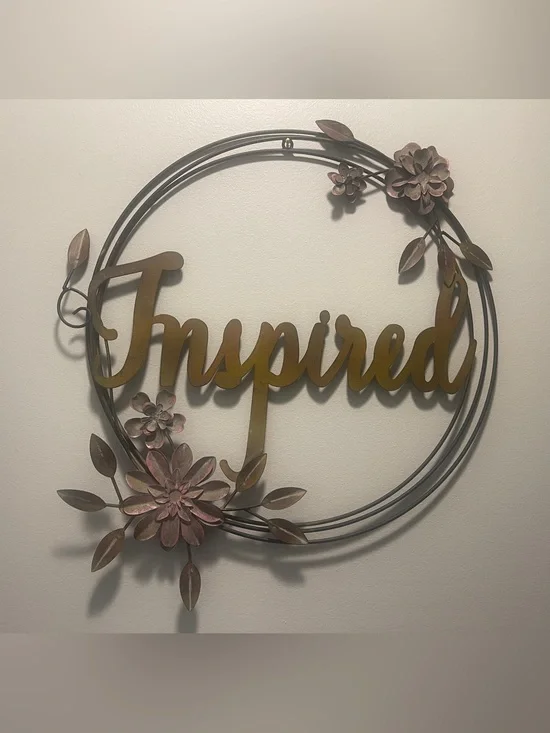 Inspired Metal Wall Sign with Rust and Pink Floral Accents