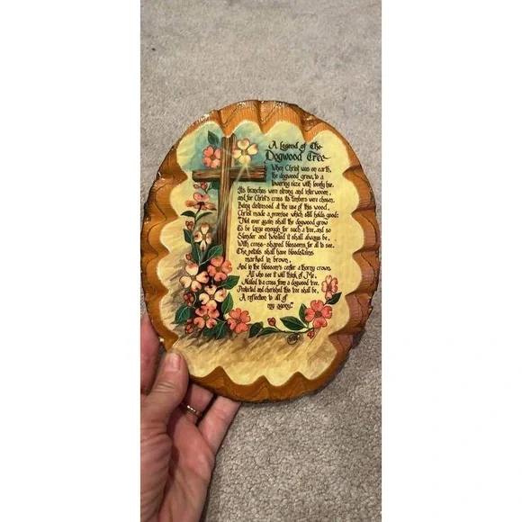 Vintage Legend of the Dogwood Tree Wood Plaque Religious Wall Decor Cross Poem