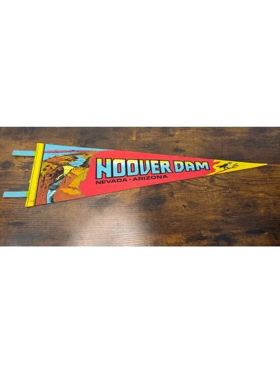 Vintage Hoover Dam Souvenir Pennant Featuring Scenic Artwork 25 inches