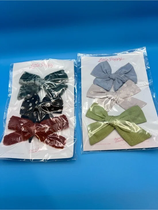 Little Poppy Kids Fabric Hair Bows - Green, Blue, Lavender, Black, Burgundy Set
