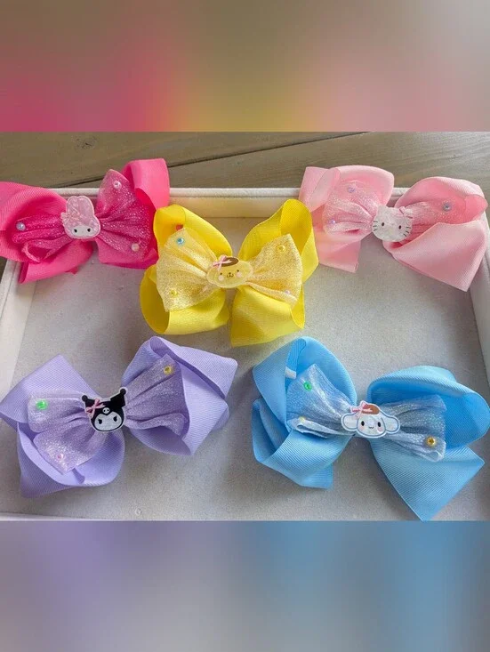 Set of 5 Kawaii Character Hair Bow Clips NEW Unused
