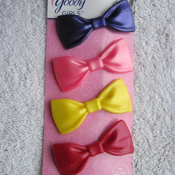 4 Goody Girls Plastic Bow Metal Stay Tight Put 2