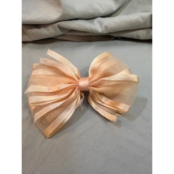 Peach Tulle Layered Hair Bow Clip Girls Barrette Accessory Peach Pink