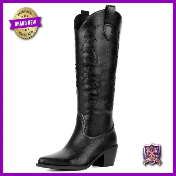 Rhinestone Cowgirl Boots Knee High Western Wide Calf Retro Classic Pull On