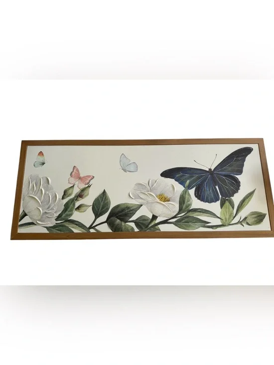 Butterfly Floral Wall Art Framed Cottagecore Botanical Decor 20x8