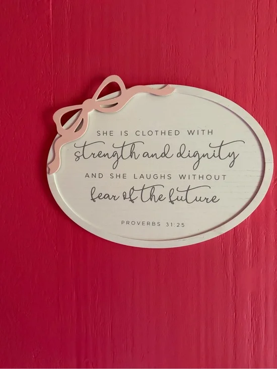 Inspirational 'Strength and Dignity' Oval Wall Sign - Pink & White
