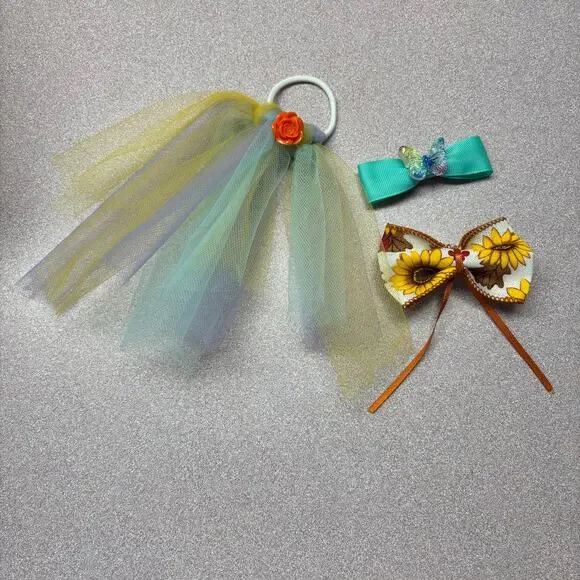 Handmade Hair Accessory Set Sunflower Butterfly Tulle 3 Piece