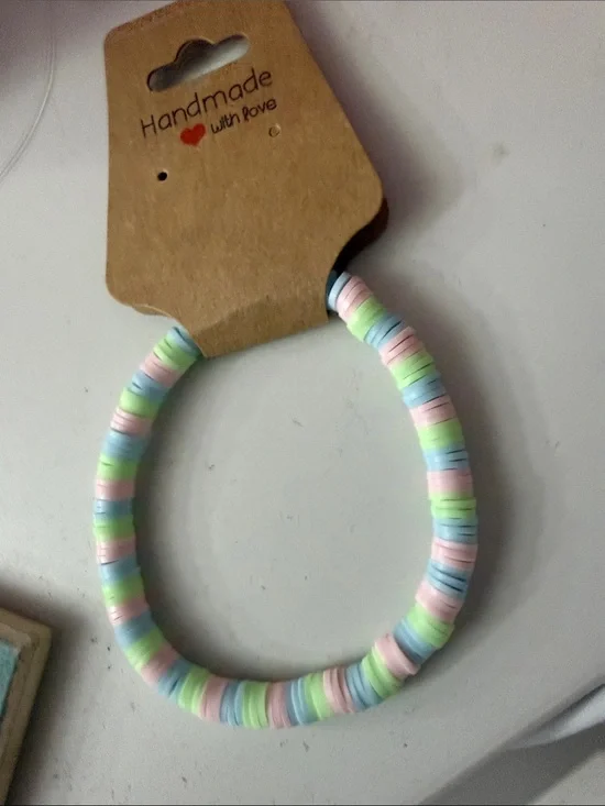 Handmade Kids Pastel Bead Hair Tie - Pink, Blue & Green