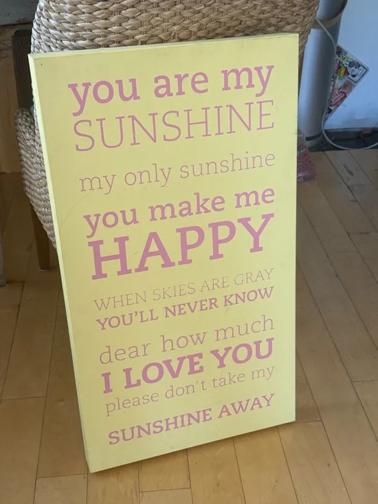 You Are My Sunshine Pink on Yellow Wall Art Sign