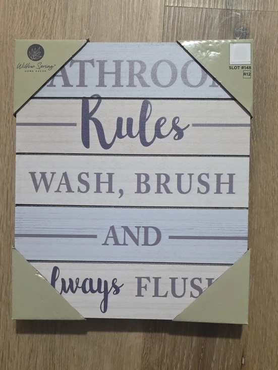 Bathroom Rules Wall Sign - Neutral Wood Plank Design