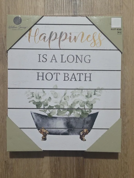 Willow Springs 'Happiness Is A Long Hot Bath' Wall Sign - White & Green