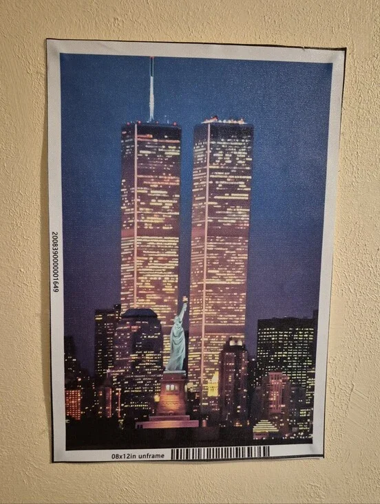 Statue of Liberty between Twin Towers Canvas Poster 12”x8” Wall Art NYC Night
