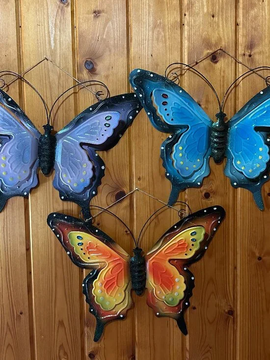 set of 3 hanging Metal Garden Butterflies-18x14