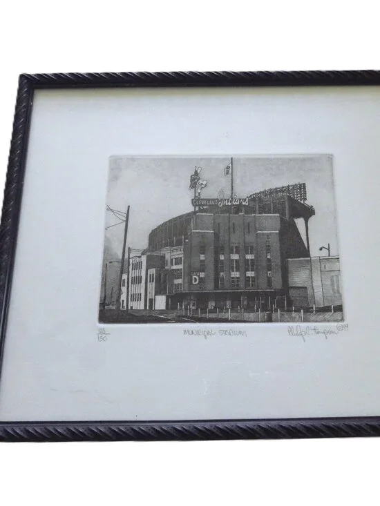 Vintage Framed Cleveland Indians Municipal Stadium Print/ Philip C Thompson 1999