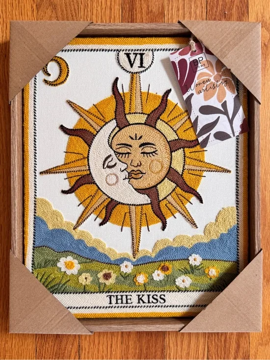 The Kiss Embroidered Sun & Moon Wall Art - 12”x15”