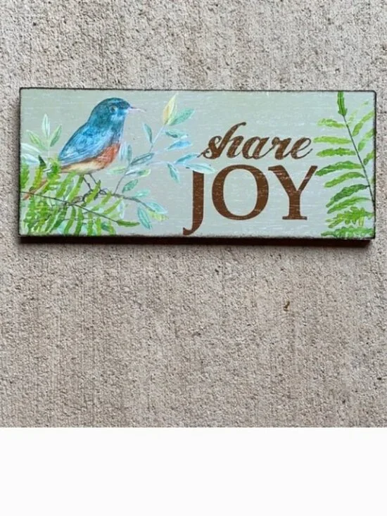 Share Joy Plaque Picture Blue Bird Leaves Rectangle Hanging Wall Art