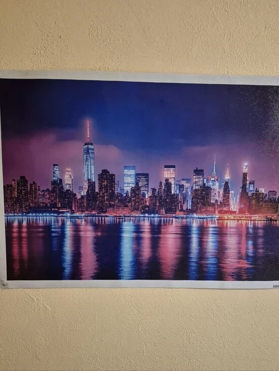 New York City Skyline at Night Canvas Poster 12”x18” Wall Art Skyscrapers