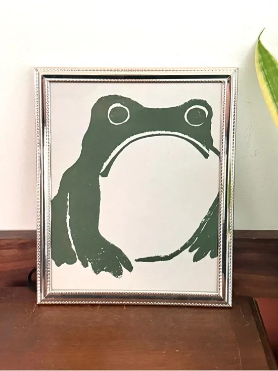 Unimpressed Grumpy Frog Cottagecore Canvas Print Matsumoto Hoji Framed Wall Art