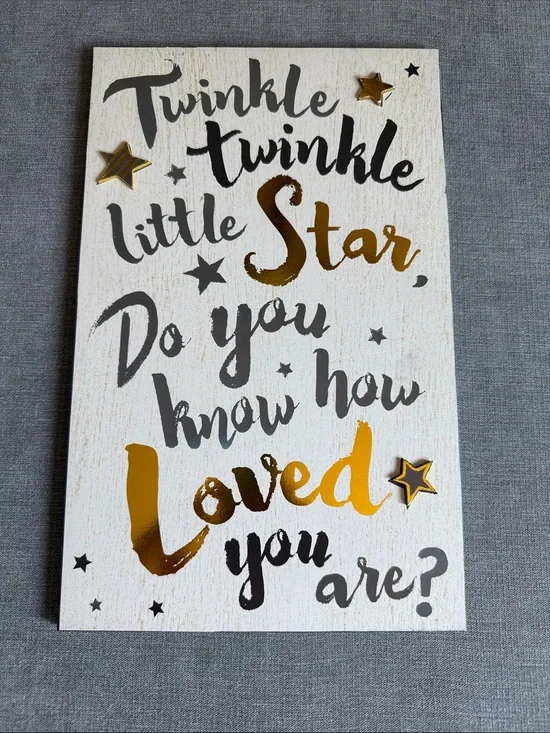 Twinkle Little Star Gold & Gray Wall Sign Art   - Nursery Wall Decor