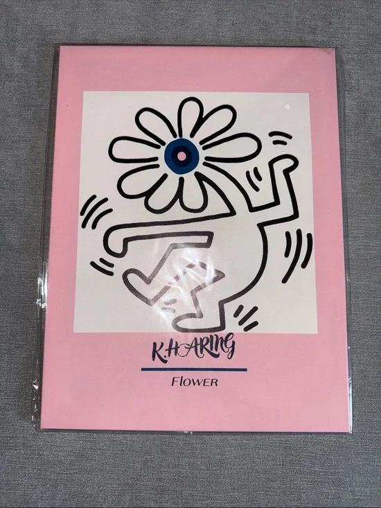 Keith Haring Flower Art Print Pink Canvas