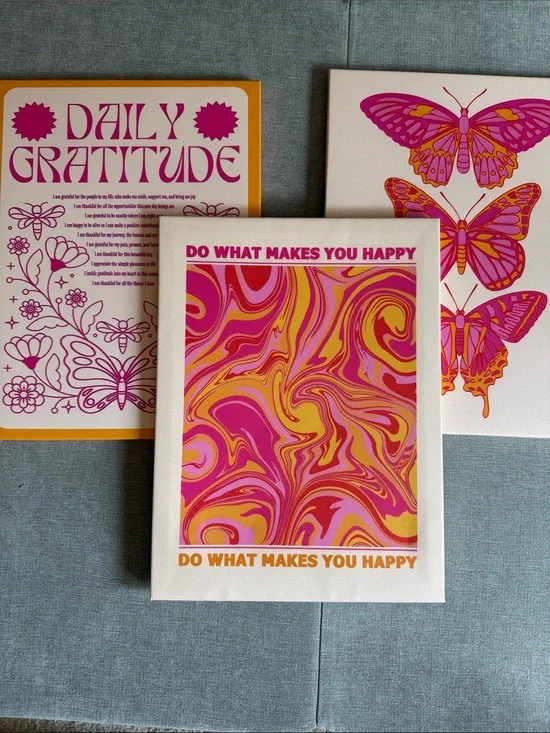 Pink and Orange Hippie Style Canvases - Set of 3