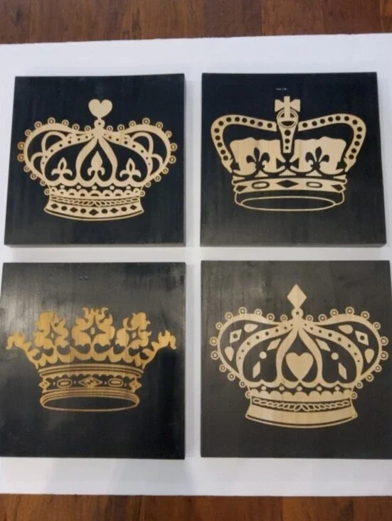 Crown Wood Art - Set of 4 - Black & Cream Home Wall Decor