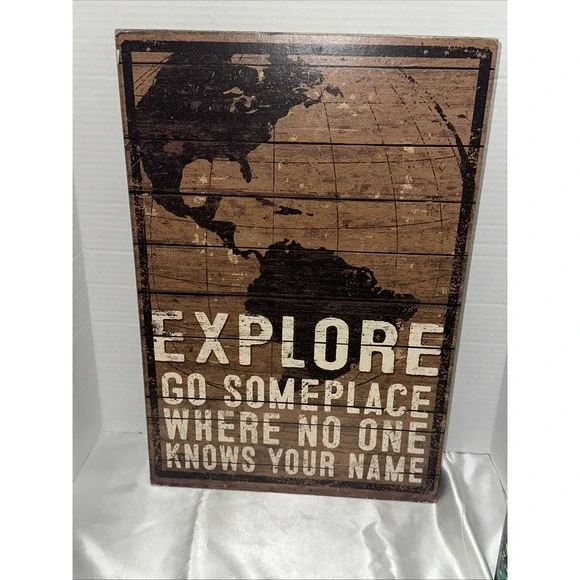 Primitives by Kathy Explore World Map Wooden Box Sign Wall Art Decor 31373