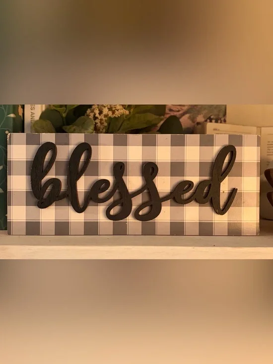Blessed Buffalo Check Wall Sign - Black and Gray