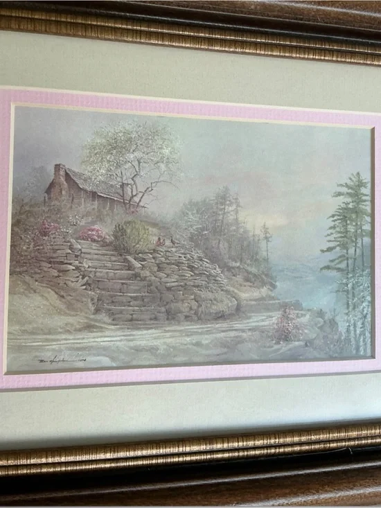 Vintage 1974 Ben Hampton “Appalachian Spring” Framed Print Cabin Landscape Art