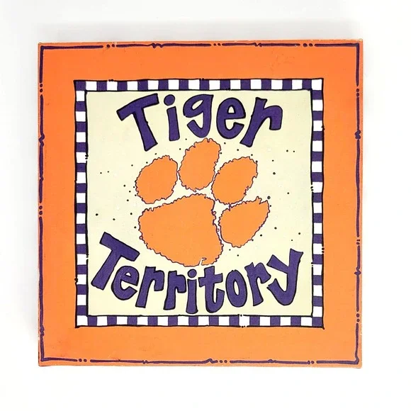 Glory Haus Clemson Tiger Territory Canvas Art Sign 12x12 Orange Purple Logo Fan