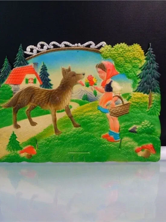 Little Red Riding Hood Vintage 1950s Wall Art Germany Embossed Die Cut