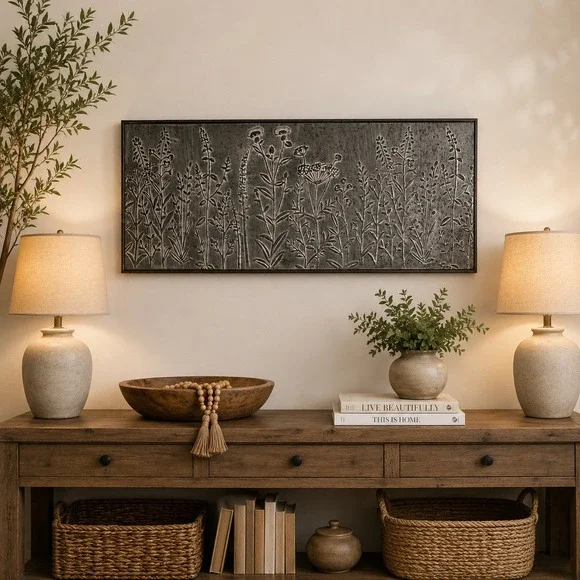 Large Botanical Metal Wall Art Rustic Farmhouse Wildflower Galvanized Decor 40