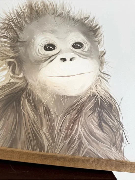 Neutral Brown Baby Monkey Wall Art Print by