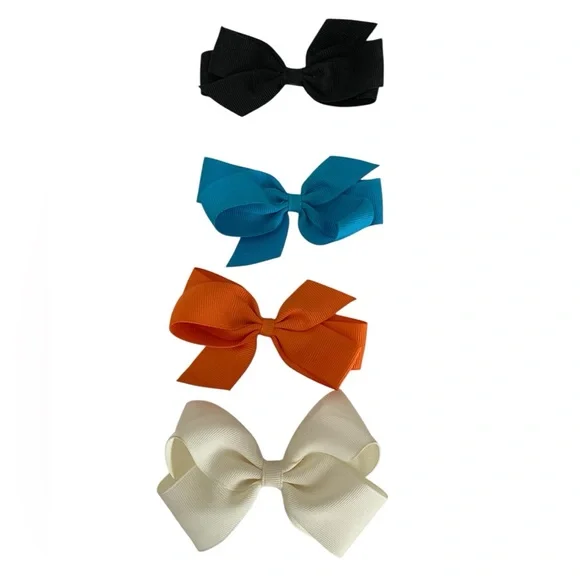 Kids Bow Set Hair Clips Accessories 4 Pieces Black Blue Orange Cream