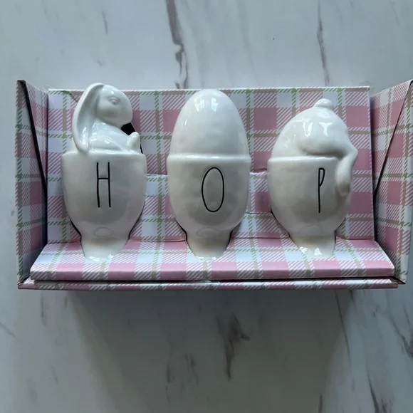 Rae Dunn Artisan Collection Magenta Set 3 Bunny Egg Cups HOP Easter Spring