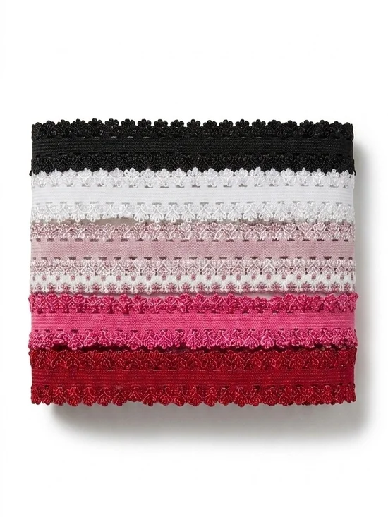 Babies Stretch Lace Headband Set 5 PC Black White Light Pink Hot Pink Red