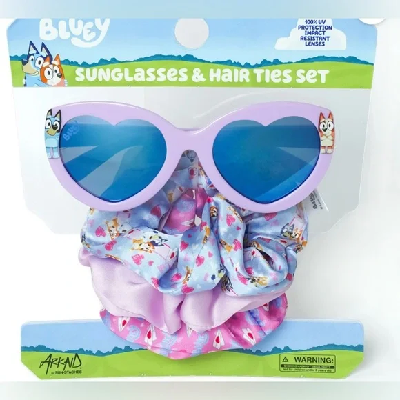 🔴 3/$12 Sunglasses‎ & Hair Ties Set - Purple and Blue! NEW!