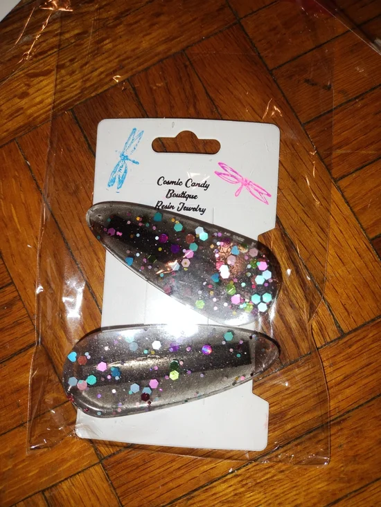 Cosmic Candy Boutique Glitter Resin Hair Clips - Silver with Multicolor Confetti