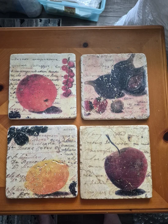 Fruit Illustration Stone Wall Tiles - Red, Orange, Black Accents